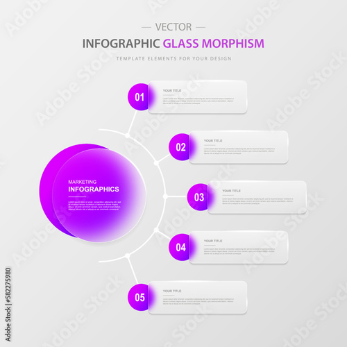 Marketing infographics in glace style morphism template for design