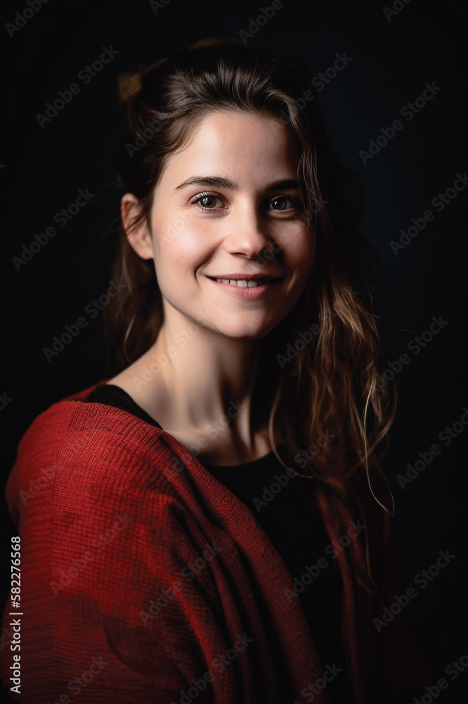 Young smiling woman with long hair portrait, half body shot - Ai generative Young smiling woman with long hair portrait, half body shot - Ai generative