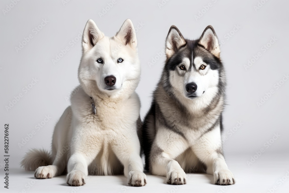 View of two gorgeous husky dogs. Generative AI