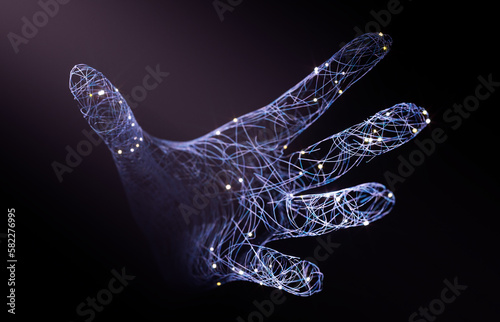 Hand reach out of the dark space, abstract grab hand gesture, seize something, frightening future of technology development rendering concept