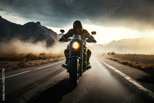Motorbike on the road riding. AI Generated