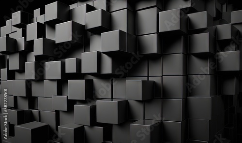  a wall of black cubes with a black background that looks like it has been made out of a series of smaller cubes that are in the same pattern.  generative ai