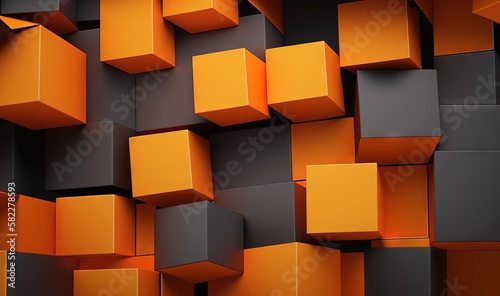  an abstract orange and grey background with cubes in the middle of the image and a black square in the middle of the image,. generative ai