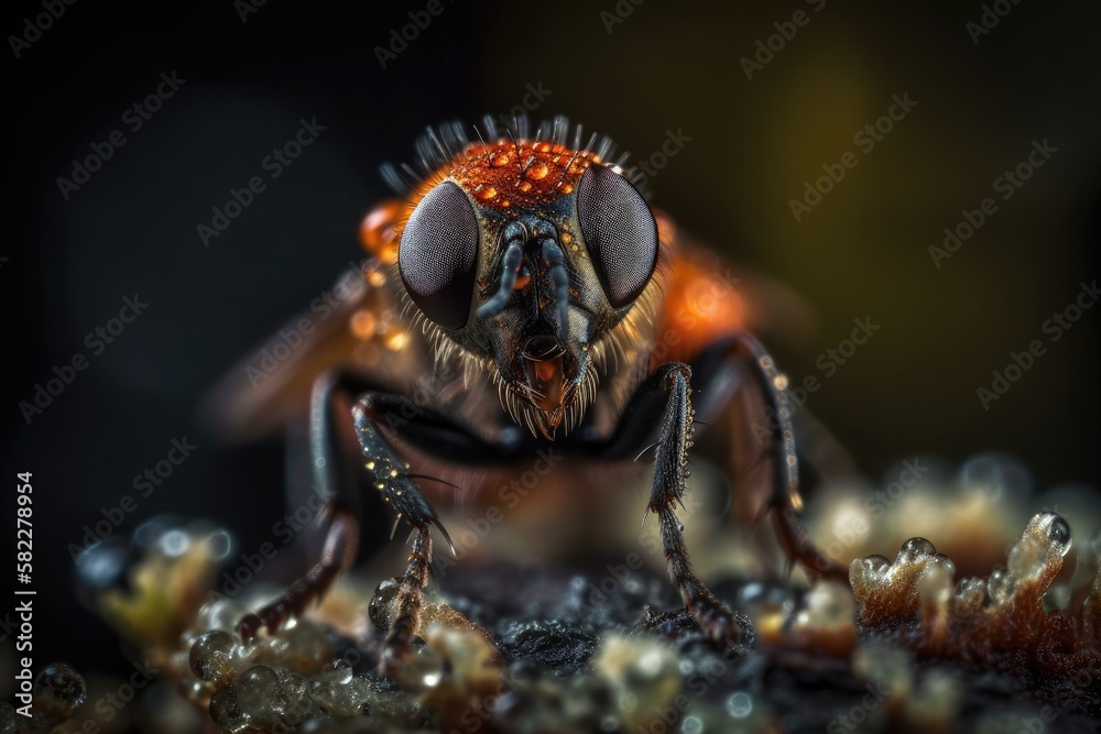 Naklejka premium Various backdrops with insects in macro photography. Generative AI