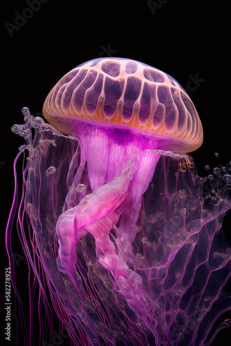 A purple jellyfish that is floating in the water. Generative AI