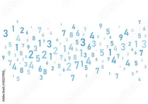 Numbers in blue. Falling, Financial Figures, Number, Algebra, Abstract. Crowded numbers pattern big data information background