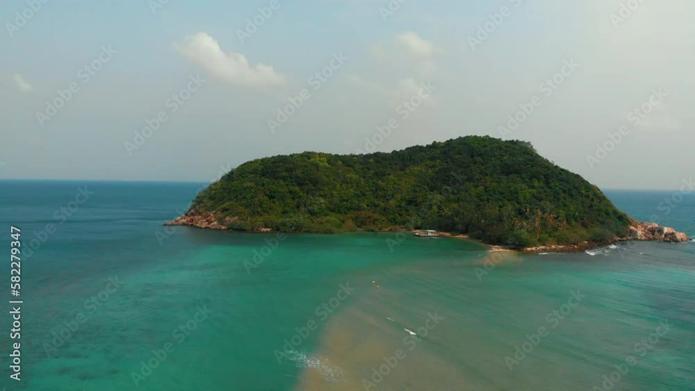 Alone island. Aerial View Of Paradise Island With Tropical Beach And Azure Sea. Koh Ma, Koh Phangan, Thailand. High quality 4k footage Alone island. Aerial View Of Paradise Island With Tropical Beach And Azure Sea. Koh Ma, Koh Phangan, Thailand. High quality 4k footage