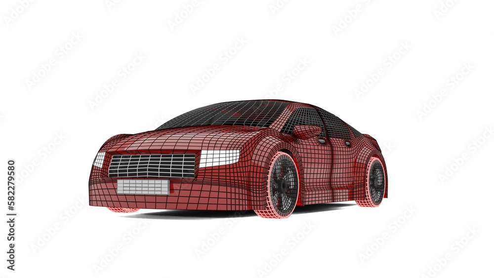 sports car wireframe made in 3d