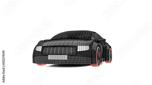 sports car wireframe made in 3d