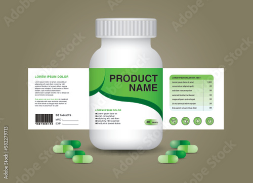 supplement bottle Packaging, Cosmetic package. product design. Beauty label, 3d supplement bottle vector, 3d white plastic Pills box, White medical container. healthcare bottle, realistic mock-up.