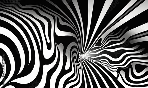  a black and white image of a zebra print pattern with a light shining through the center of the image and a black and white background.  generative ai