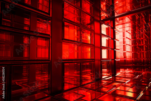 abstract red glass brick wall wallpaper, created with generative ai