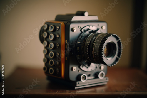 An old-fashioned photo camera, reminiscent of days gone by and the joy of capturing moments in time. Ai generated.