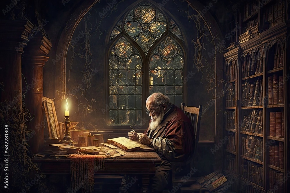 Exploring History Through Literature: An Old Man Reads in an Ancient Gothic Library: Generative AI