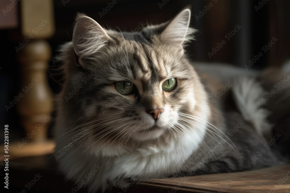 Gray and white cat in the house. Generative AI Gray and white cat in the house. Generative AI