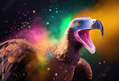 Vulture Rainbow Color Splash In Cool Style Generative AI photo