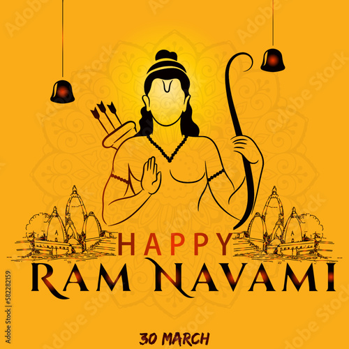 Shree Ram Navami Indian Hindu Festival Celebration Vector Design