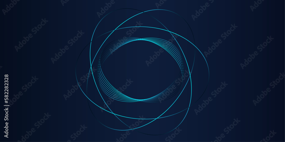 Vector abstract circle frame with wavy rounded lines pattern flowing in blue green colors isolated on black background for concept of music, technology, ai