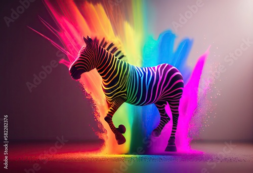 Zebra Rainbow Multi Color Splash In Chic Style Generative AI photo