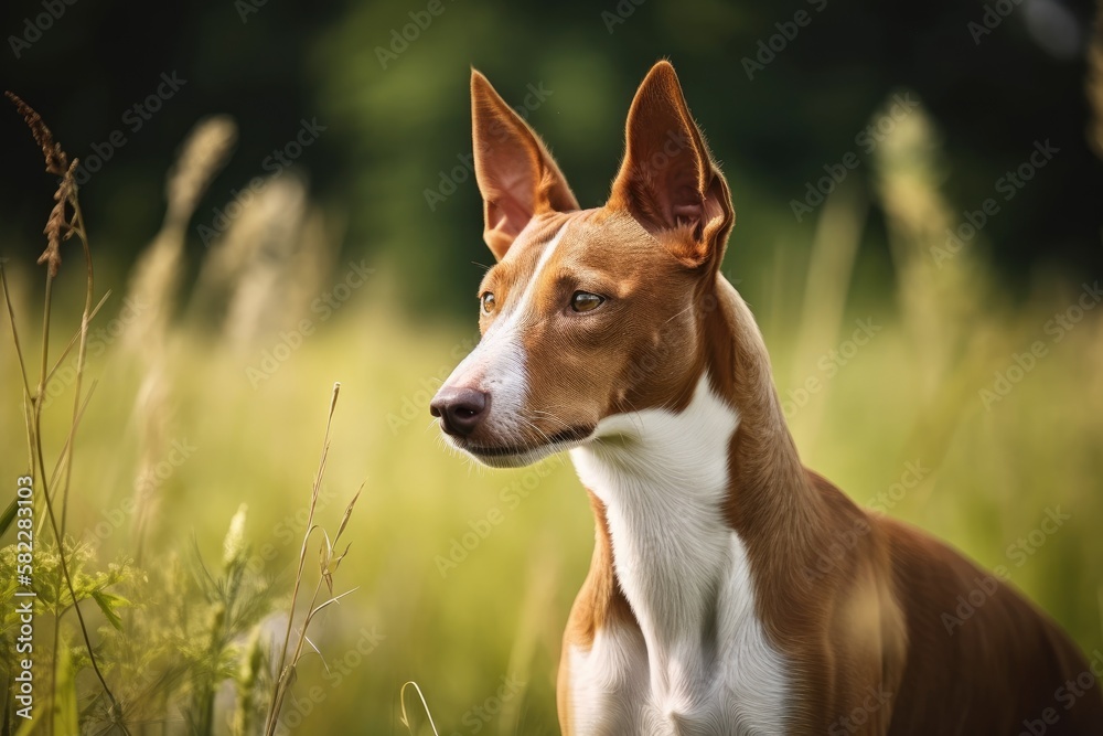 In the countryside, a brown hunting dog named Podenco. Generative AI