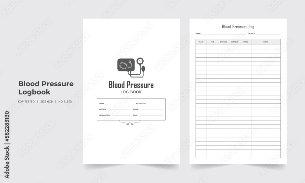 Blood pressure Logbook KDP Interior planner template design. Blood pressure logbook and pulse tracker. Blood pressure journal. KDP interior log book.