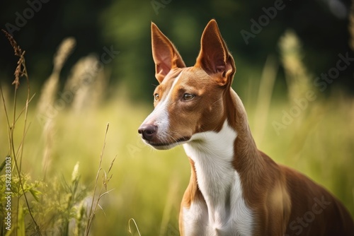 In the countryside, a brown hunting dog named Podenco. Generative AI © AkuAku