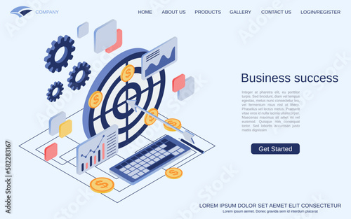 Business success flat 3d isometric vector concept illustration