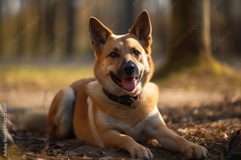 Dog on the ground. Generative AI Dog on the ground. Generative AI