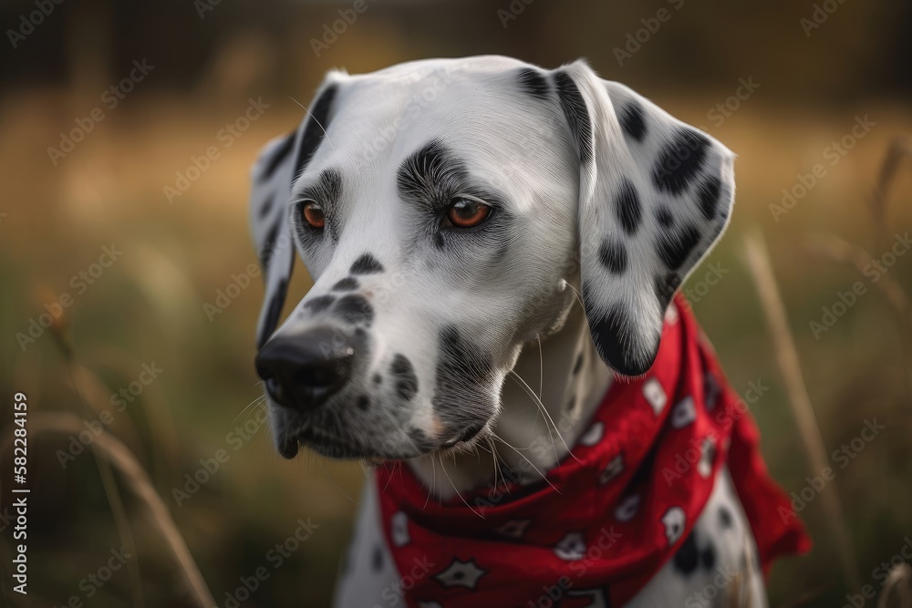 The Perfect Pet: Playful Dalmatian in a Stylish Red Outfit, Generated by Generative AI