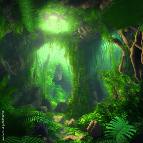 3d image of jungle room 8k - generative ai photo