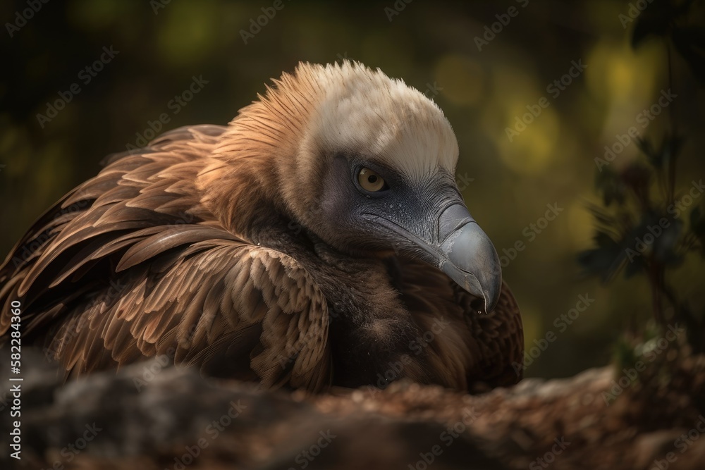 At Portugal's Faia Brava private nature preserve, a griffon vulture (Gyps fulvus) is sleeping. Generative AI