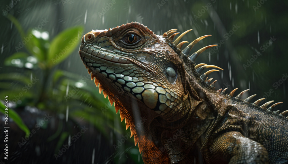 iguana in a forest in the rain and the sun iguana in a forest in the rain and the sun