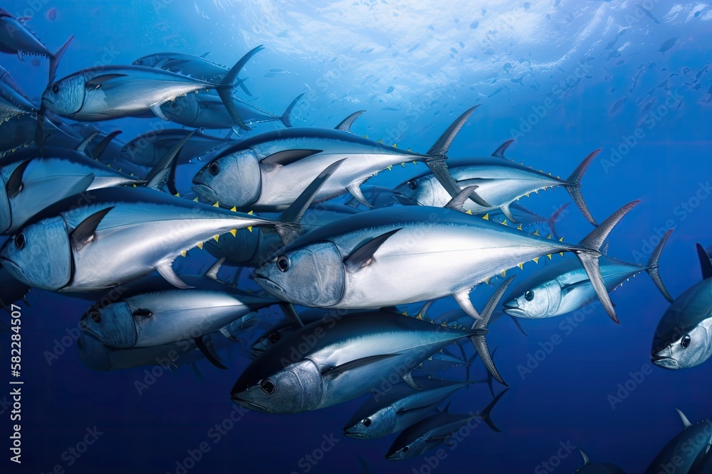 Obraz premium underwater tuna fishes in a wild environment. Generative AI