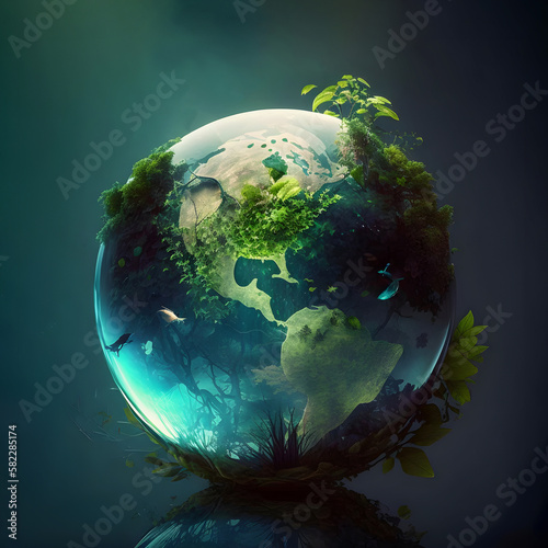 Planet earth is surrounded by flowers. earth day concept.