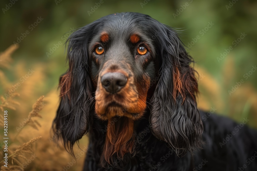 Young Gordon Setter Dog Portrait. Generative AI Young Gordon Setter Dog Portrait. Generative AI
