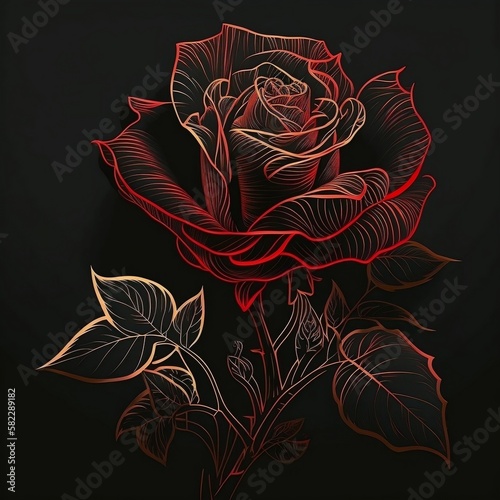 illustration silhouette of a red rose on a black background