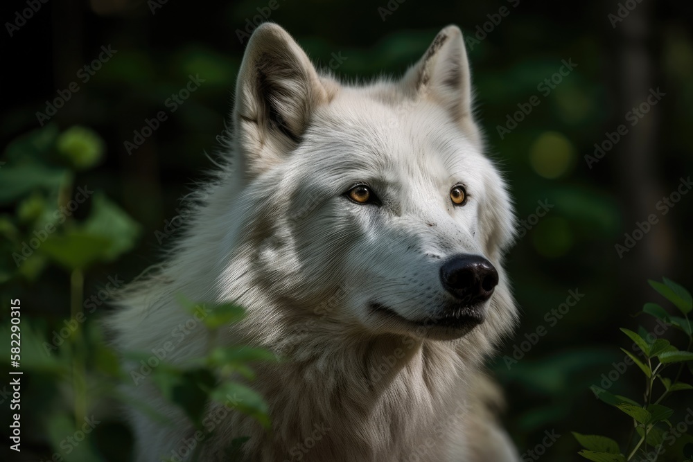 An Arctic Wolf alone in the summer. Generative AI
