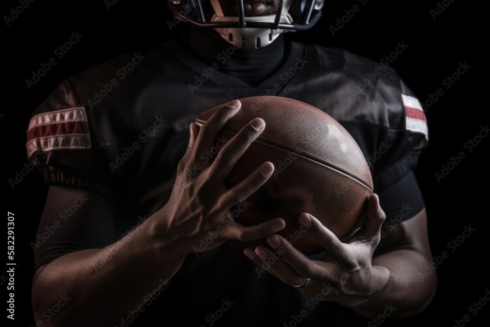 American footbal player with ball in his hands created with AI	