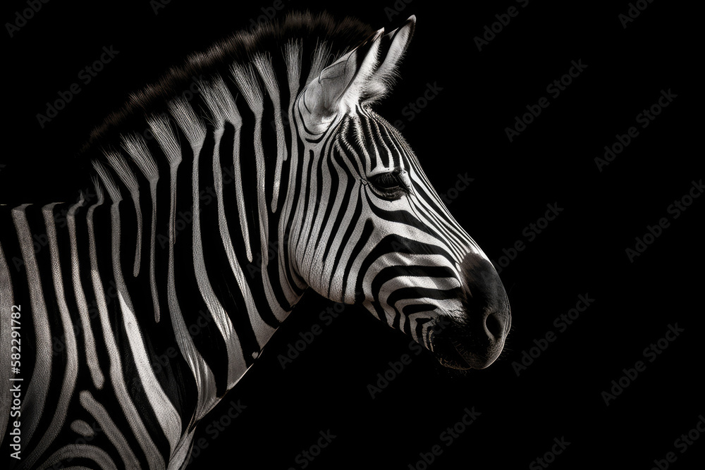 Fototapeta premium Zebra on black background created with AI
