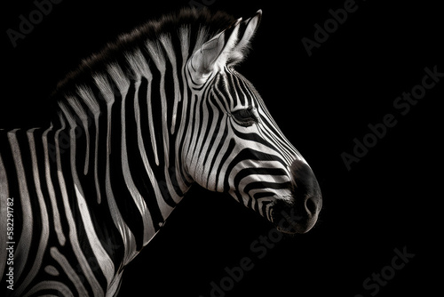 Zebra on black background created with AI