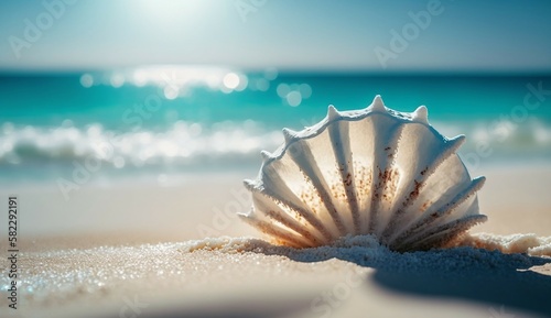 Seashore Treasure: Shell on an Exotic Beach". Ai generative
