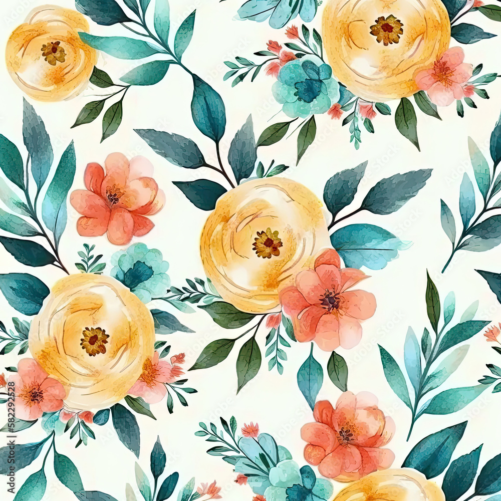 Watercolor Floral Background Illustration Generative AI.