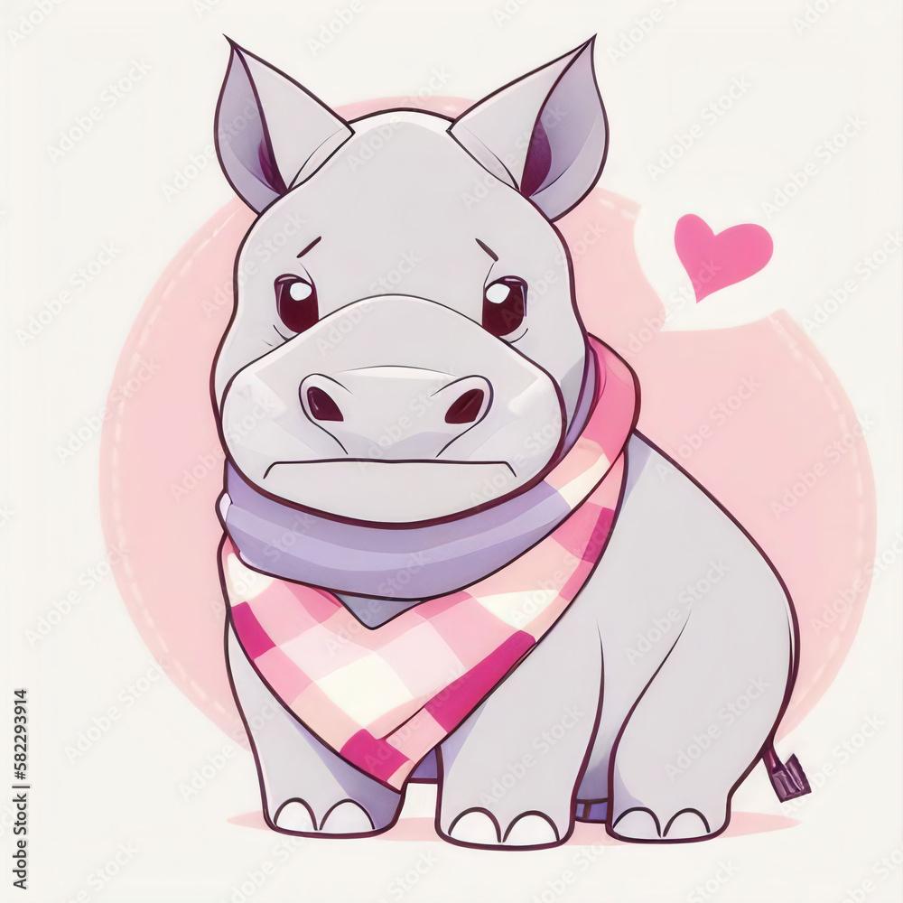 a cute painting of a hippo in a scarf on white background, great sticker, ai generated a cute painting of a hippo in a scarf on white background, great sticker, ai generated