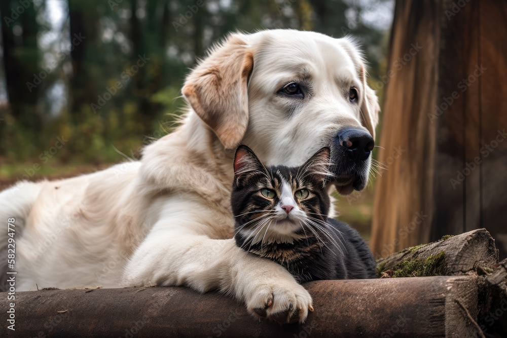Cat and dog being best friends created with AI