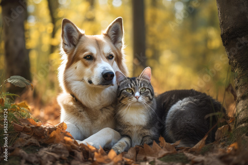Cat and dog being best friends created with AI