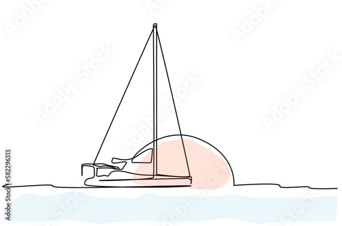 nature sea yacht boat luxury light wavy sunset sunrise horizon big sun line art