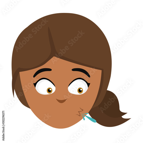 vector illustration face of a cartoon brunette girl spitting