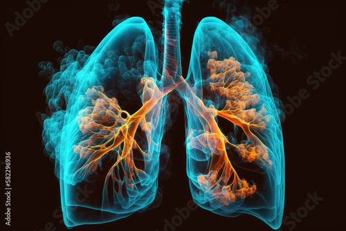 Lung with smoke x-ray of the organ world no tabacco day. Generative AI photo