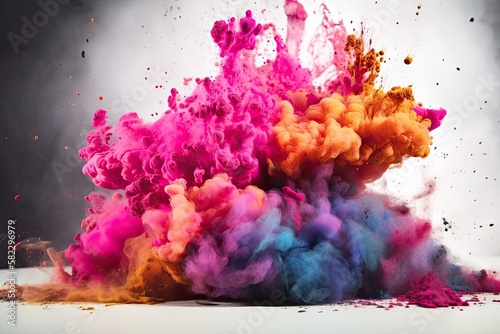 explosion of pink powder against a white background. Color Holi. Generative AI