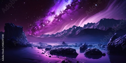 Purple Winter landscape with Milky Way   generative ai